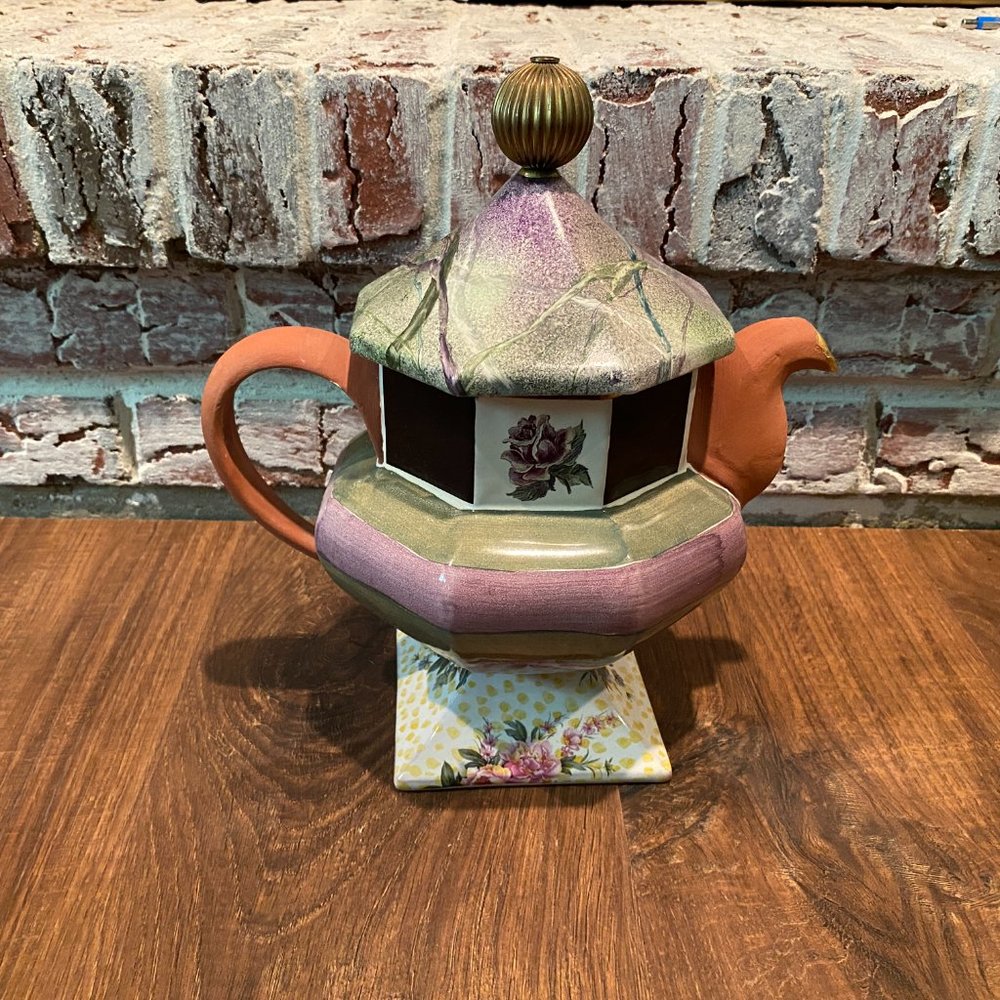 VINTAGE | MacKenzie Childs Torquay Kelp and Urchin Pedestal Teapot